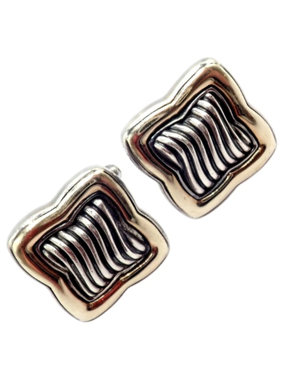 Authentic! David Yurman DY Silver 18k Yellow Gold Large Quatrefoil Cufflinks